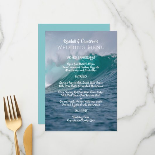 Sjabloon van het crashende Ocean Waves Wedding Men Menu (Voorkant / Achterkant in situ)
