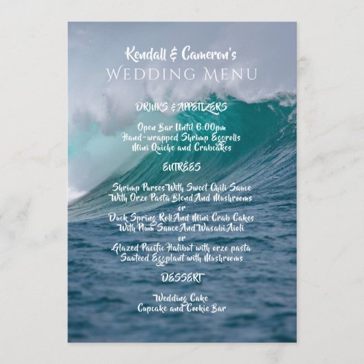 Sjabloon van het crashende Ocean Waves Wedding Men Menu (Voorkant)