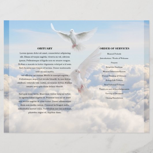 Sjabloon van het Dove & sky Funeral Program (Achterkant)