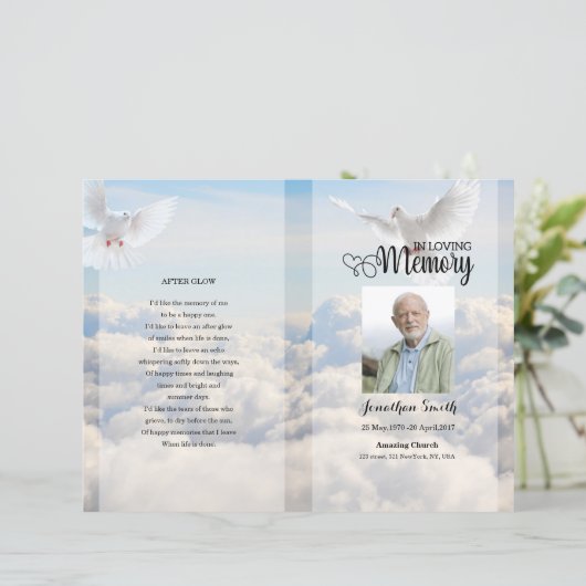Sjabloon van het Dove & sky Funeral Program (Staand voorkant)