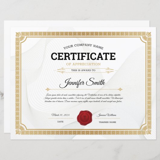 Sjabloon van het erkenningscertificaat (Voorkant / Achterkant)