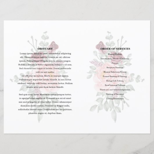 sjabloon van het florale Funeral Program (Achterkant)