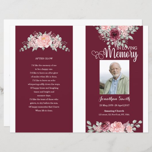 sjabloon van het florale Funeral Program (Voorkant / Achterkant)