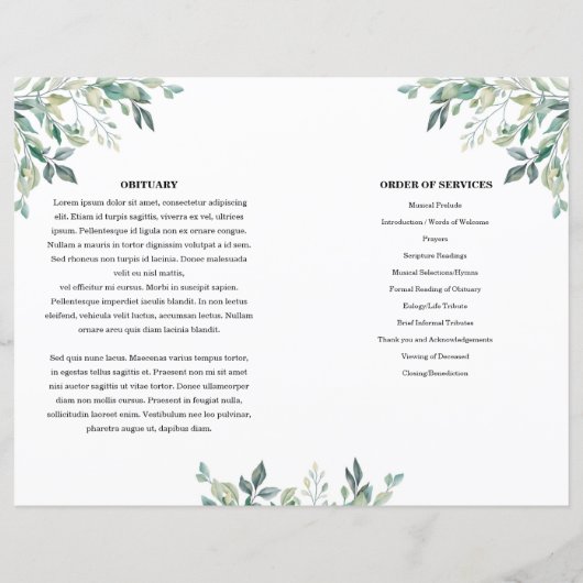 Sjabloon van het Green leaf Funeral Program (Achterkant)