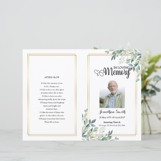 Sjabloon van het Green leaf Funeral Program (Staand voorkant)