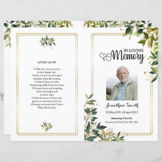 Sjabloon van het groene leef-begrafenisprogramma (Voorkant / Achterkant)