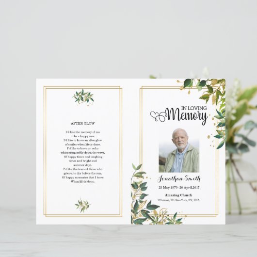 Sjabloon van het groene leef-begrafenisprogramma (Staand voorkant)