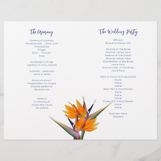 Sjabloon van het huwelijksprogramma van Bird of Pa (Achterkant)