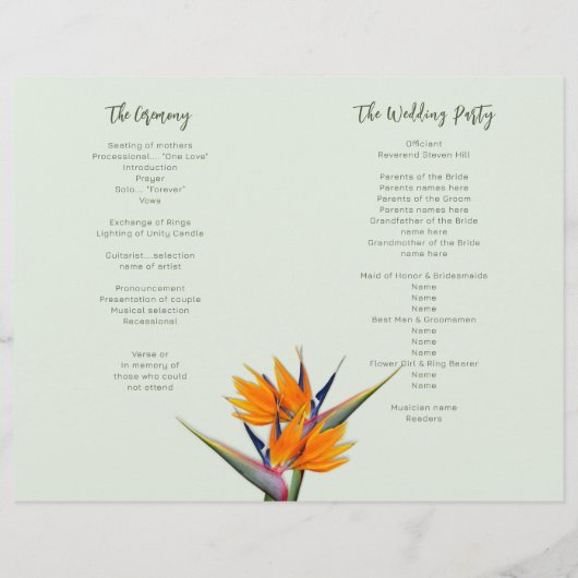 Sjabloon van het huwelijksprogramma van Bird of Pa (Achterkant)