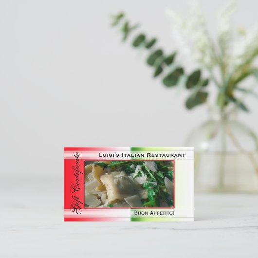Sjabloon van het Italiaanse Restaurant Cadeaubon Kortingskaartje (Staand voorkant)