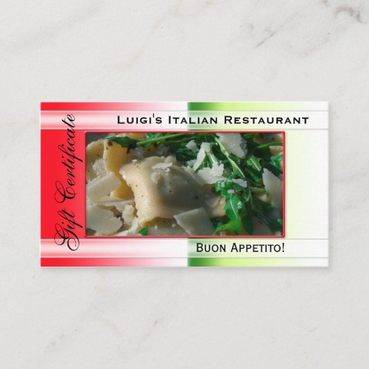 Sjabloon van het Italiaanse Restaurant Cadeaubon Kortingskaartje (Voorkant)