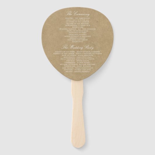 Sjabloon van het Kraft Wedding Programme voor het  Handwaaier (Achterkant)