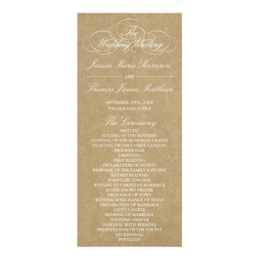 Sjabloon van het Kraft Wedding Programme voor het  Reclamekaart (Voorkant)