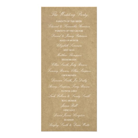 Sjabloon van het Kraft Wedding Programme voor het Reclamekaart (Achterkant)