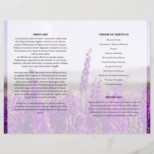 Sjabloon van het lavender Funeral Program (Achterkant)