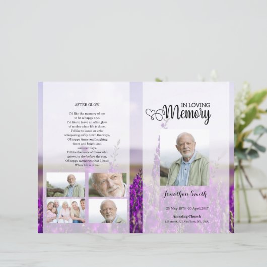 Sjabloon van het lavender Funeral Program (Staand voorkant)