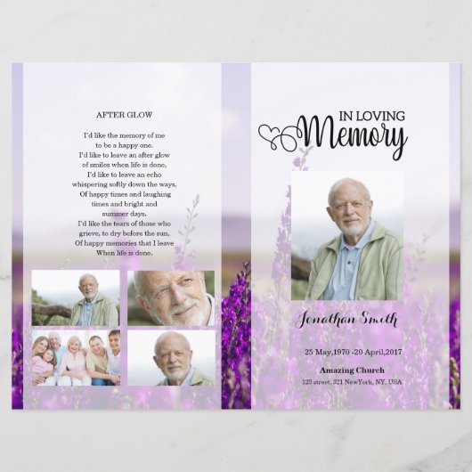 Sjabloon van het lavender Funeral Program (Voorkant)