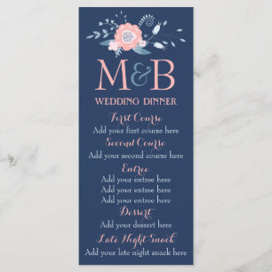Sjabloon van het menu Blush en blue bruiloft