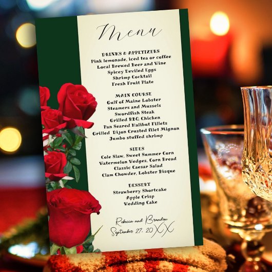 Sjabloon van het menu  rode rozen