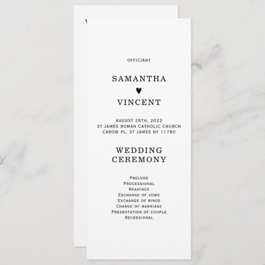 Sjabloon van het moderne Weddenprogramma Kaart (Voorkant / Achterkant)