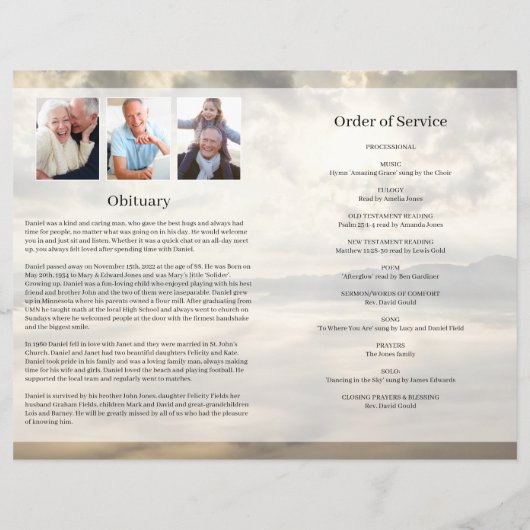 Sjabloon van het mountain Top Funeral Program (Achterkant)