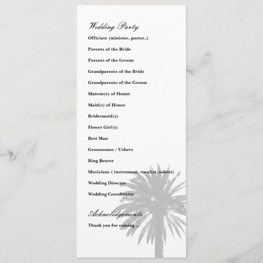 Sjabloon van het palmboomtrouwprogramma (Achterkant)