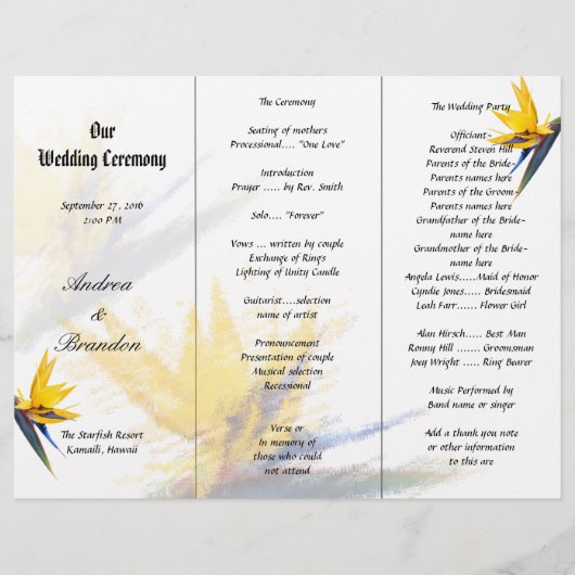 Sjabloon van het Paradijs Tri-Fold Wedding Program (Voorkant)
