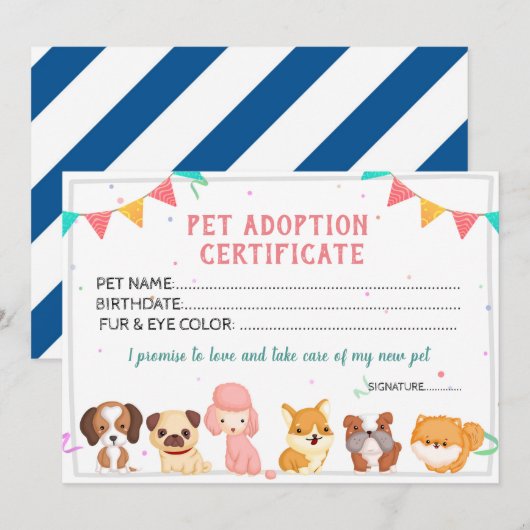Sjabloon van het Pet Adoption Certificate Kaart (Voorkant / Achterkant)