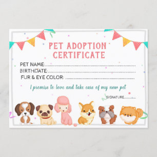 Sjabloon van het Pet Adoption Certificate Kaart