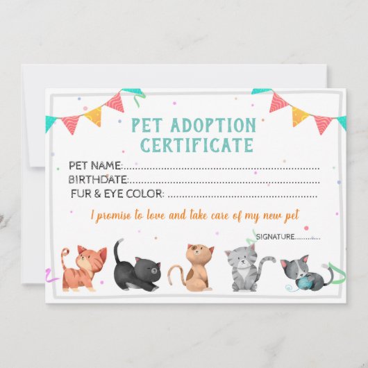 Sjabloon van het Pet Adoption Certificate Kaart (Voorkant)