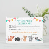 Sjabloon van het Pet Adoption Certificate Kaart (Staand voorkant)