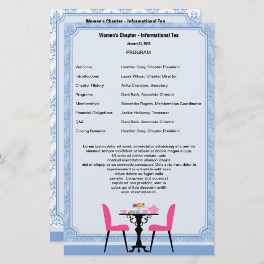 Sjabloon van het programma Tea Party (Voorkant / Achterkant)