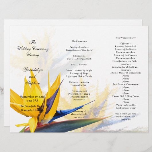 Sjabloon van het programma voor paradijselijke bru (Voorkant / Achterkant)