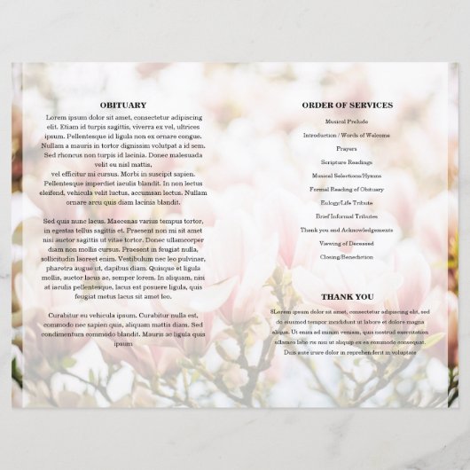 Sjabloon van het roze florale begrafenisprogramma (Achterkant)