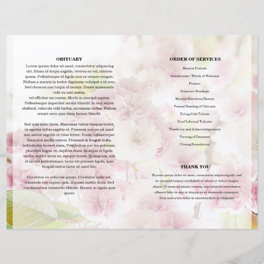 Sjabloon van het roze florale begrafenisprogramma (Achterkant)