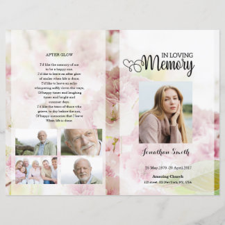 Sjabloon van het roze florale begrafenisprogramma