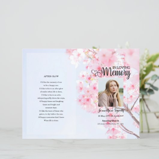 Sjabloon van het roze florale begrafenisprogramma (Staand voorkant)