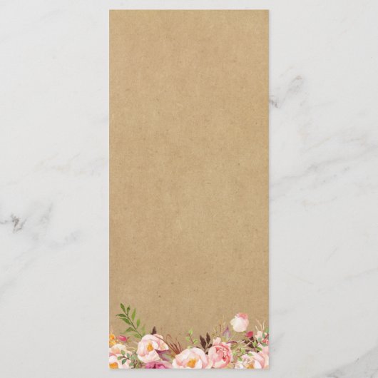 Sjabloon van het  Rustic Floral Kraft Wedding Menu (Achterkant)