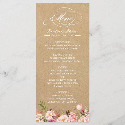 Sjabloon van het  Rustic Floral Kraft Wedding Menu (Voorkant)