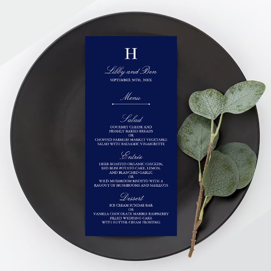 Sjabloon van het Trendy Navy & White Wedding Menu