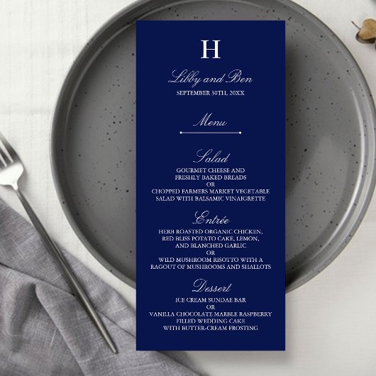Sjabloon van het Trendy Navy & White Wedding Menu