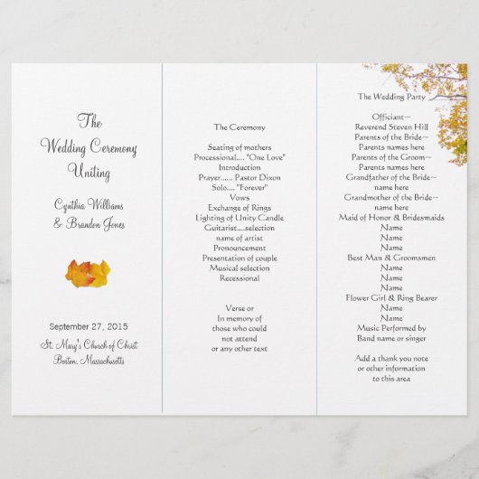 Sjabloon van het Tri-Fold Wedding-programma van on (Voorkant)