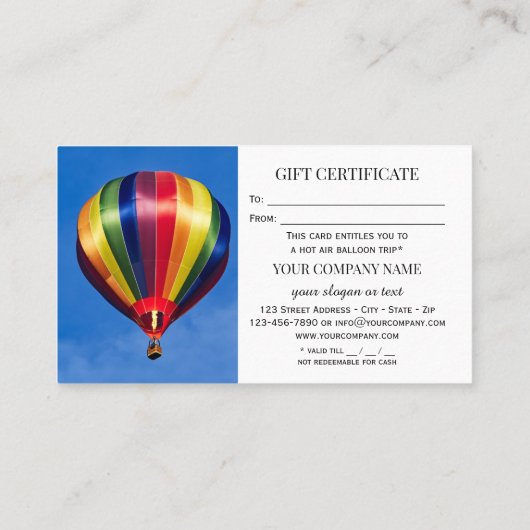 Sjabloon van het Warm Air Ballon Rde Cadeaucertifi Kortingskaartje (Achterkant)