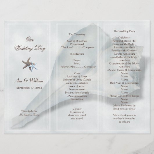 Sjabloon van het Wulk Shell Tri-Fold Wedding Progr (Voorkant)
