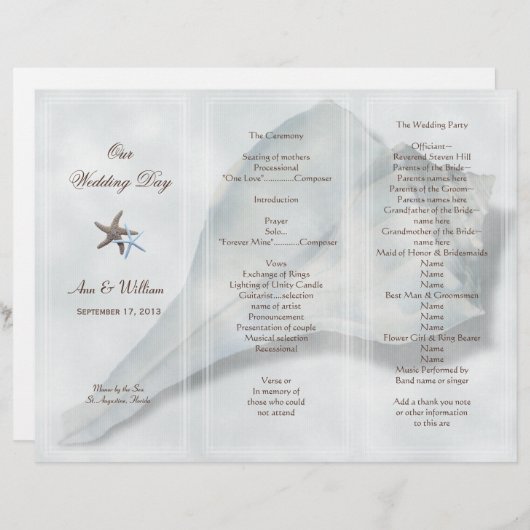 Sjabloon van het Wulk Shell Tri-Fold Wedding Progr (Voorkant / Achterkant)