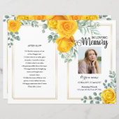 Sjabloon van het Yellow floral Funeral Program (Voorkant / Achterkant)