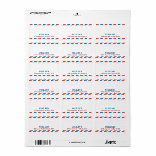 Sjabloon van luchtpostlabel etiket (Full Sheet)