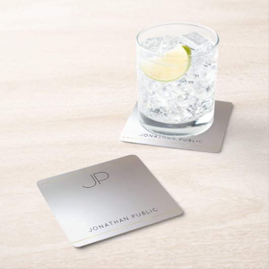 Sjabloon van Monogram Gold Silver Modern Elegant Kartonnen Onderzetters (Insitu)