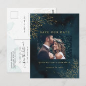 Sjabloon van Navy Gold Wedding Stationery Briefkaart (Voorkant / Achterkant)