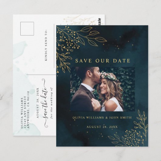 Sjabloon van Navy Gold Wedding Stationery Briefkaart (Voorkant / Achterkant)